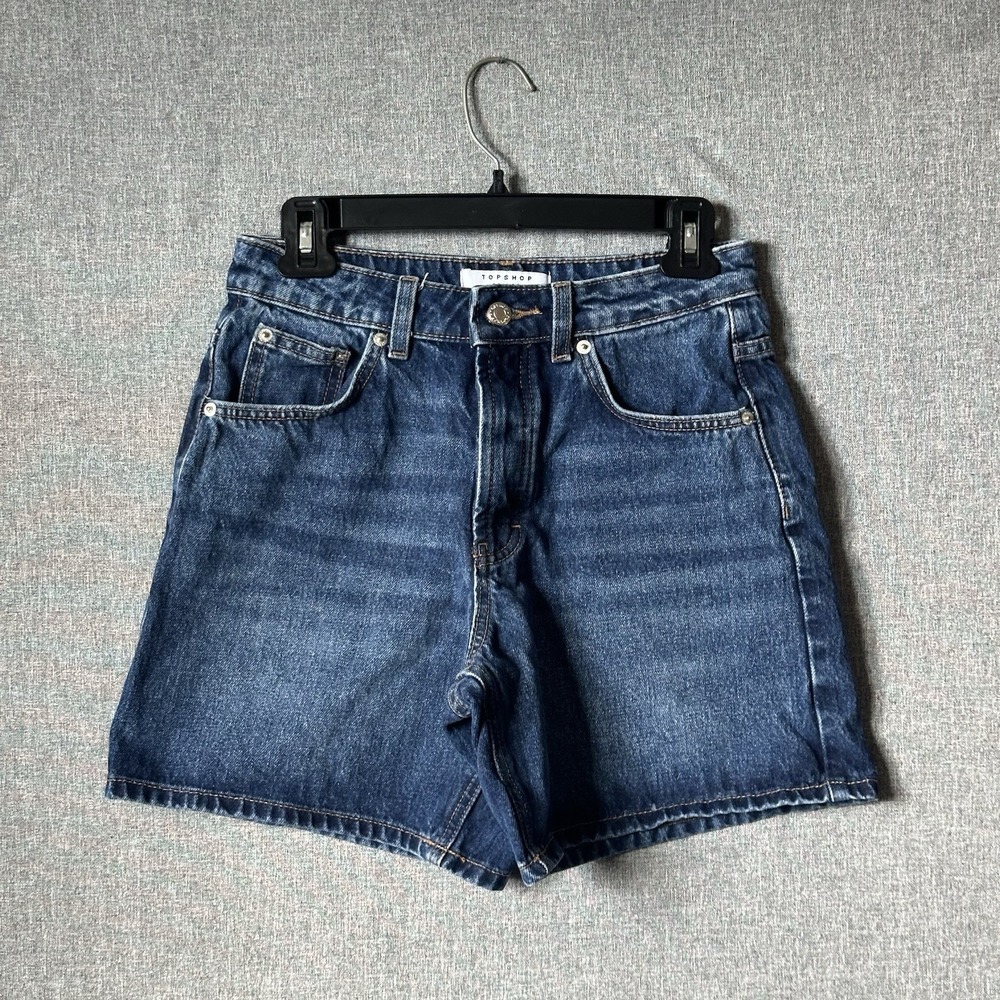 Topshop Cotton Demin Dark Blue Wash High Waist Shorts Women's US 4 UK 8